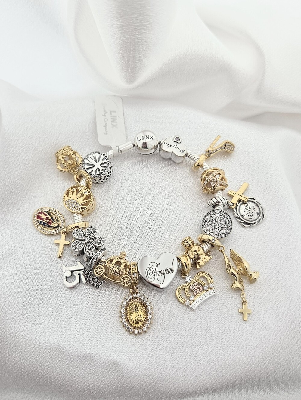 Linx Gold Bracelet With Gold Silver & Gold Personalized Quinceanera Charms